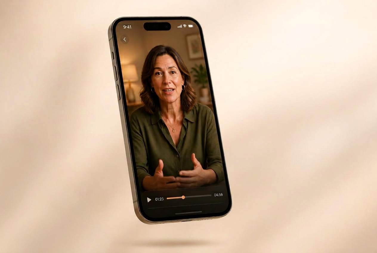 Video interview on iPhone with a woman speaking to camera